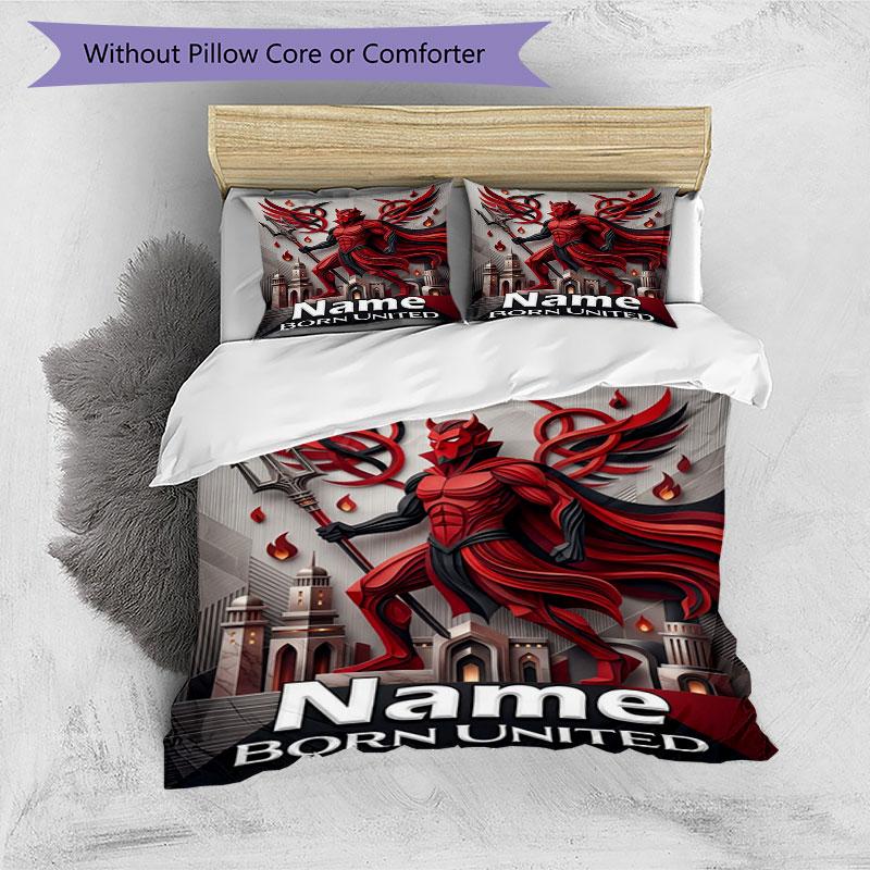 3pcs Duvet Cover Set (1*Duvet Cover + 2*Pillowcase, Without Core), Custom Name Manchester UnitedPattern Bedding Set, Home Bedroom Decor Gift