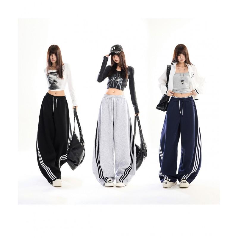 Men Women Loose Fit Striped Track Pants Casual Joggers Streetwear Style Comfortable Wide Leg Sweatpants