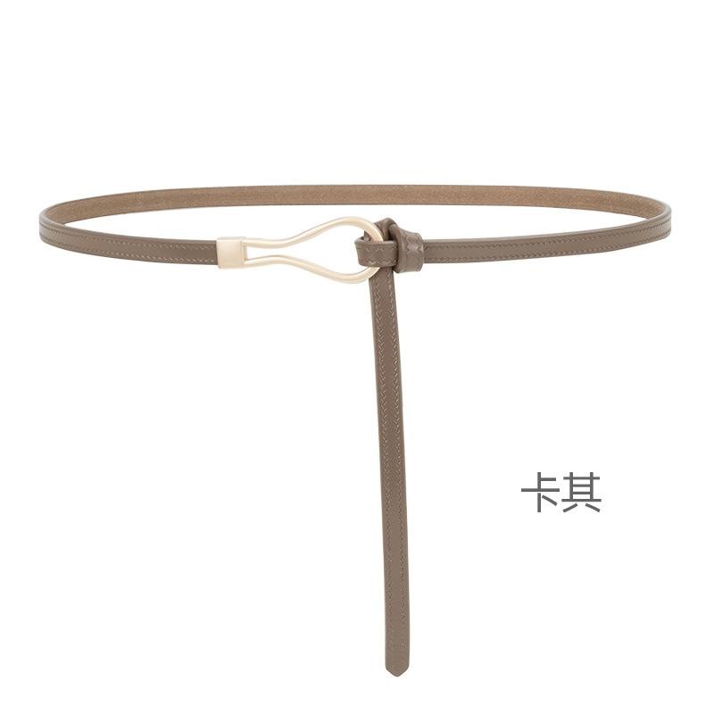 Four Seasons Available New Women'S Leather Thin Belt With No Hole Design Decorative Belt Waist Seal Dress Versatile Two Layer Leather Belt