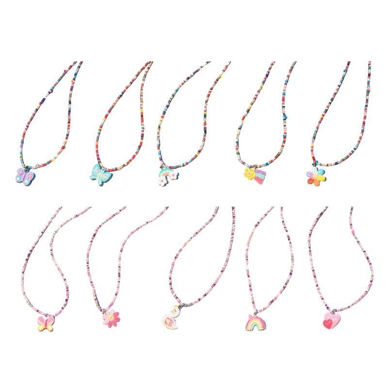 Fashionable Sweet Beads Necklace Short Choker Y2K Colorful Jewelry Pendant Necklace Rice Beads Material for Women Girls