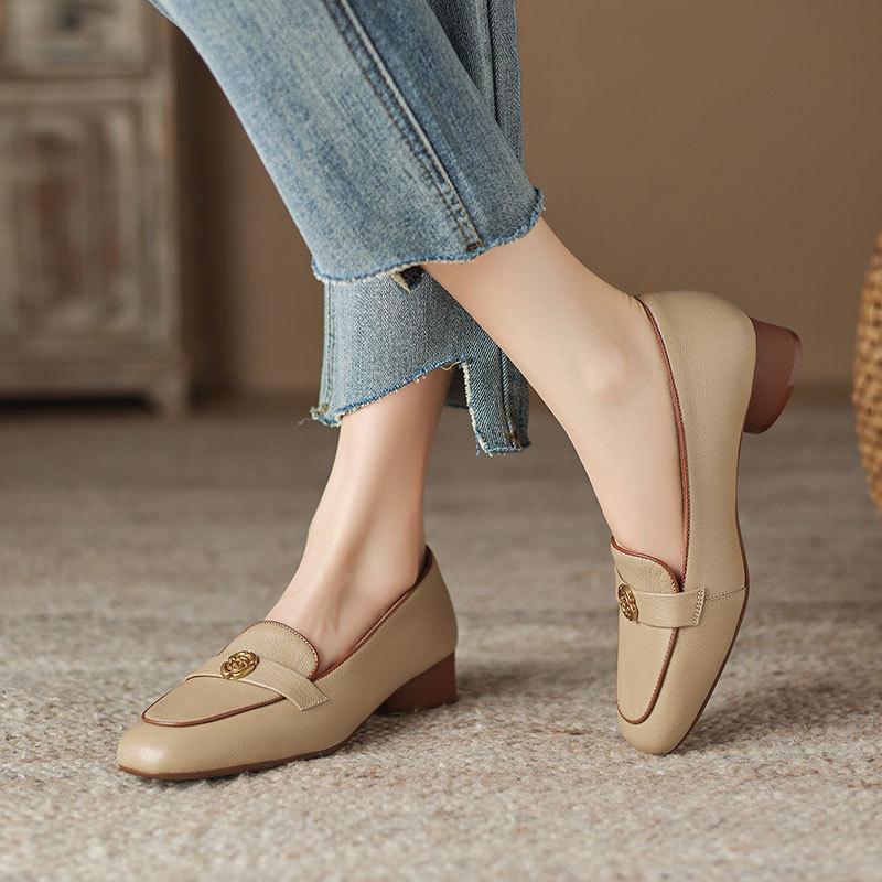 

Весенне-осенние одношаговые туфли во французском стиле, легкие, на мягкой подошве, кожаные, темпераментные, модные, женские, ретро, на толстом каблуке 39 абрикосовый