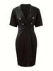 Frühling/Sommer 2026 Damen einfarbig zweireihig V-Ausschnitt Bodycon Anzugkleid