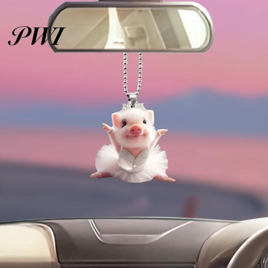 Pig Hanging Ornaments Acrylic Cartoon Decoration with Bead Chain Car Rearview Lifelike Mirror Ornament Keychain Backpack Animal Pendant Birthday Gift