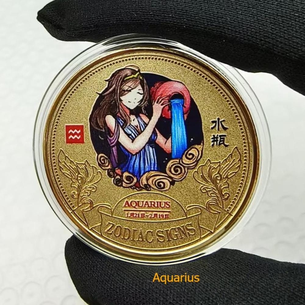 Twelve Zodiac Signs, Colored Coins, Metal Crafts, Lucky Coins, European and American Coins, Collecting, Playing with Coins, 12 Zodiac Signs Coins