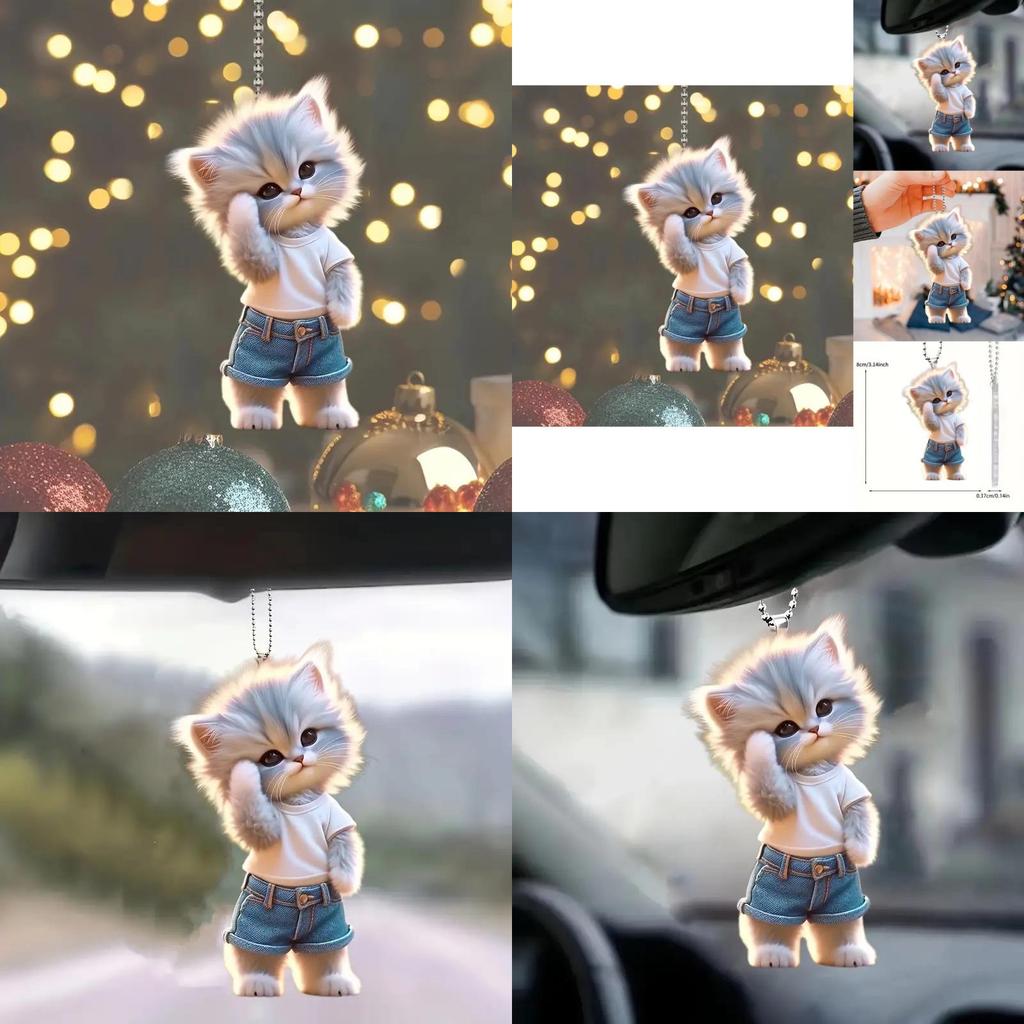 Adorable Acrylic Cat Car Hanging Decoration For Home And Backpack Accessories