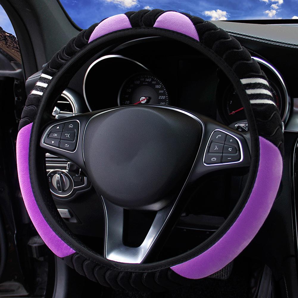 Super Auto Lenkradbezug Universal 38CM Plüschbezug Lenkrad Auto Rutschfest Elastisch Zubehör Lenkrad Styling I0H2