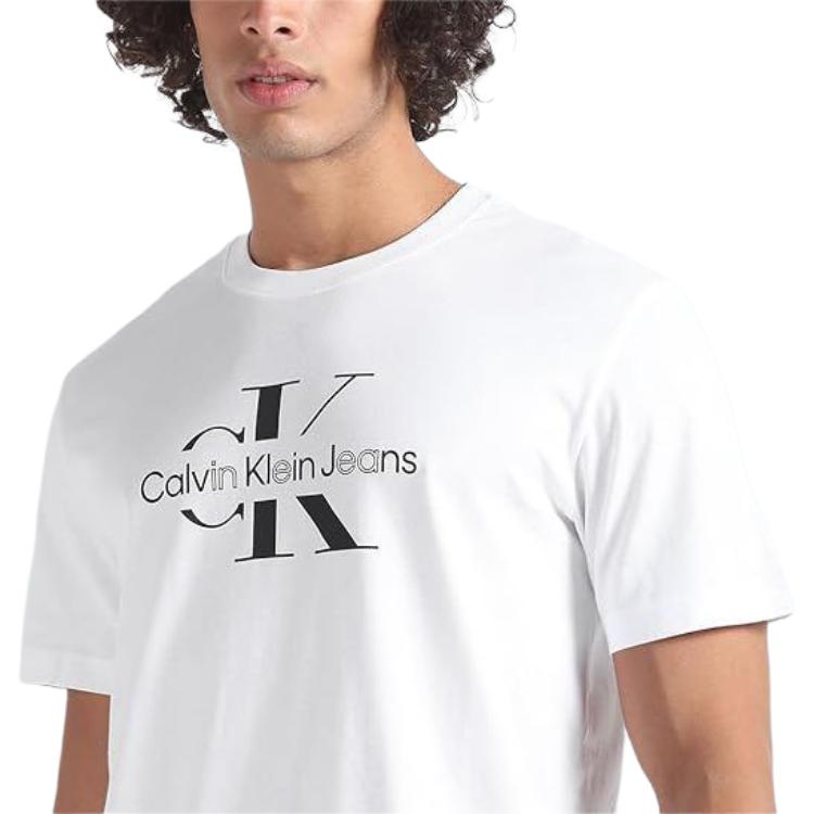 Calvin Klein Letter Pattern Printed Crew Neck Short Sleeve T-Shirt Men Tops White J30J325190-YAF