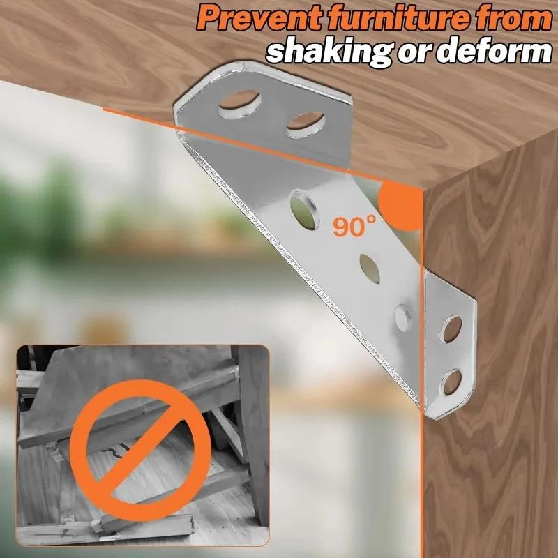 64pcs Corner Brackets Stainless Steel Furniture Angle Shelf Connector Cabinet Support Fixing Frame Corner Brace With Screws