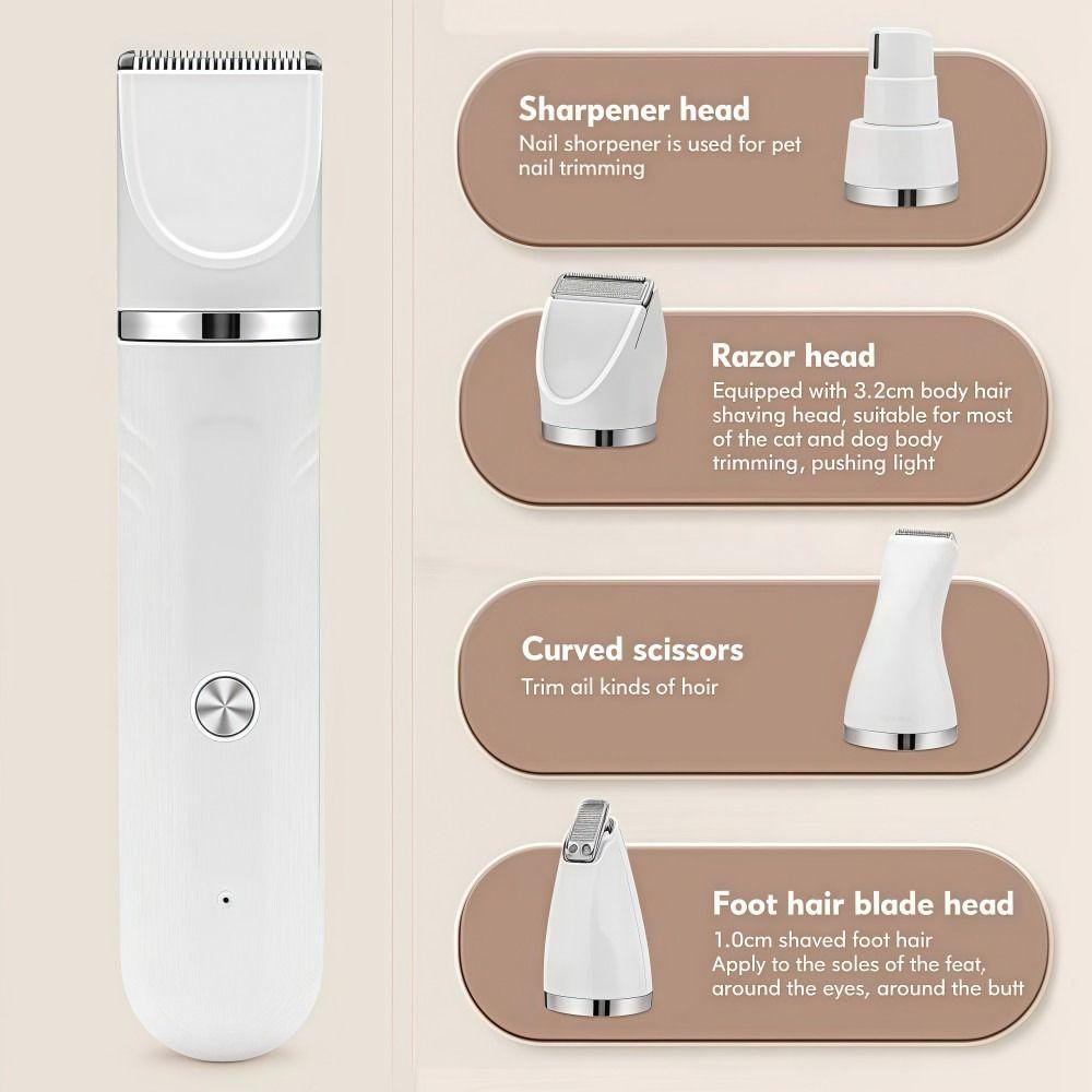 4-in-1 Electric Dog Clippers Low Noise Cordless Pet Grooming Clipper USB Rechargeable High Power Pet Electric Hair Clipper