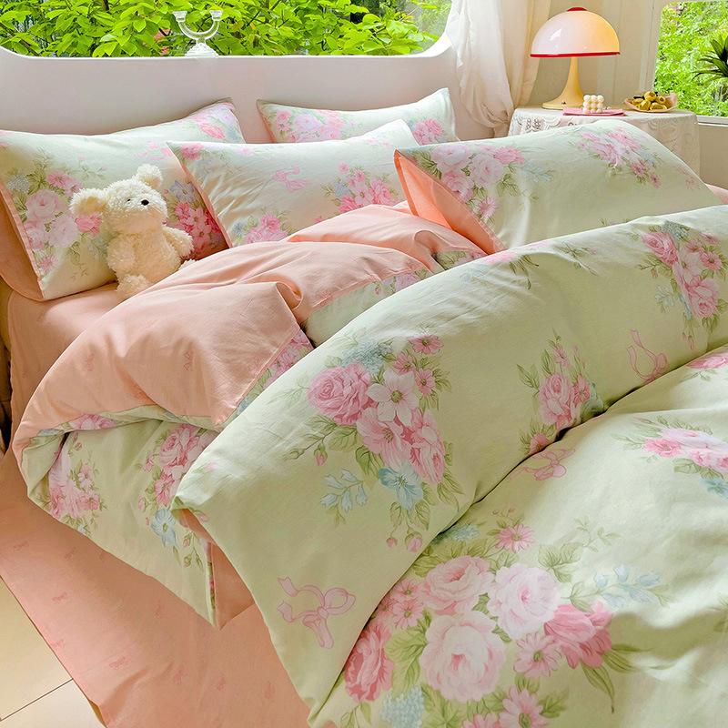 Vierteiliges Set aus reinem Baumwollbett, Baumwollbettwäsche, Bettbezug, Bettlaken, dreiteiliges Schlafsaalset