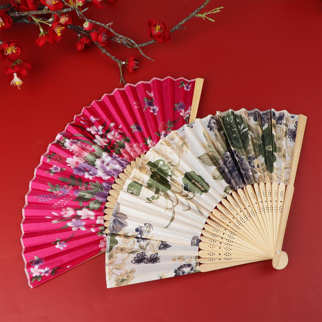 10 Pcs Hand Held Folding Fan Summer Vintage Bamboo Folding Fan Women Craft Silk