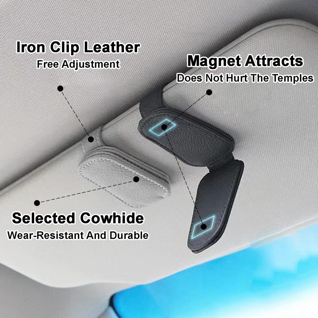 Car Sunglasses Holder Sun Visor Sunglasses Clip Leather Glasses Case Magnetic Mount Ticket Card Eyeglasses Clip Car Accessories
