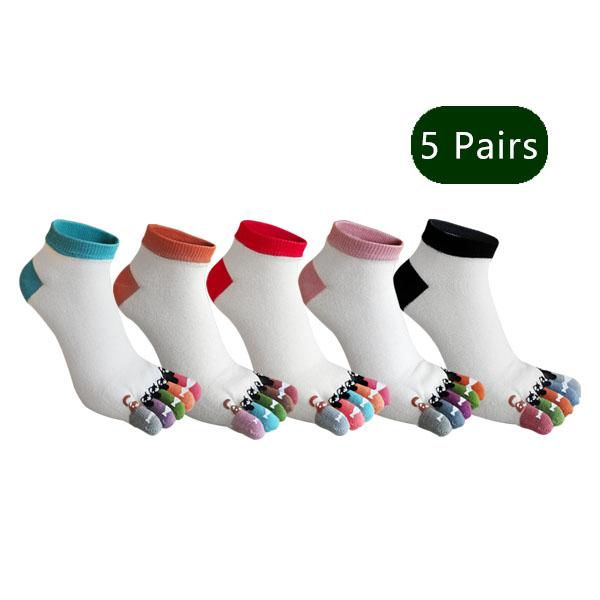 1/5 Pairs Toe Socks Women Girl Cotton White Cute Cartoon Bear Fish Print Soft Beautiful Fashions Ankle Boat Five Finger Socks