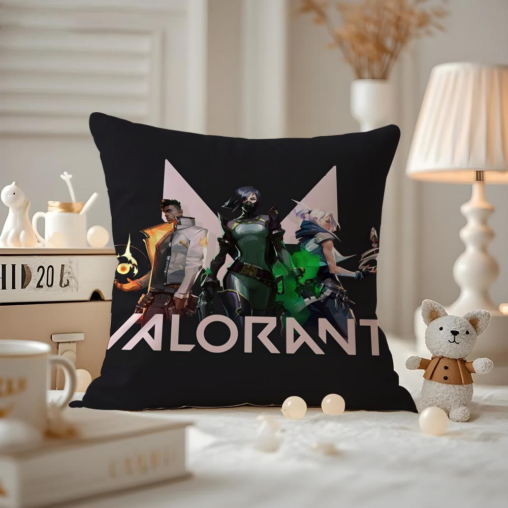 HOT Game VVALORANT Cushion Cover Antidustmite Pillowcase Invisible Zipper Silky Short Plush Sofa Cushion Cover