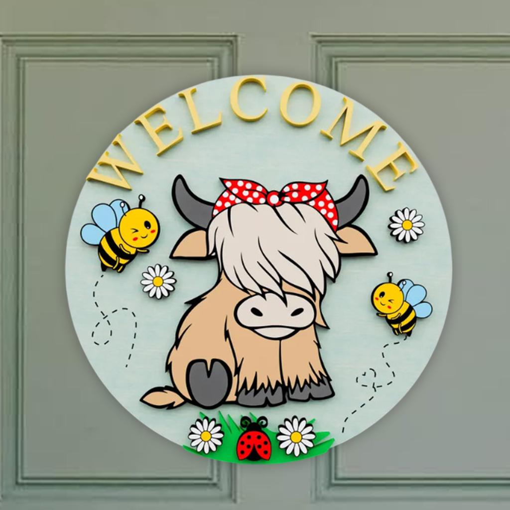 Cow Wooden Signs Welcoming Rustic Creative Sign Farmhouse Seasonal Door Decor For Window Wall Home Indoor Thanksgiving Christmas