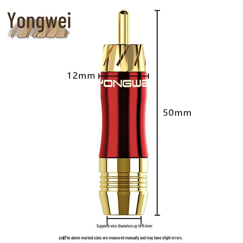 Yongwei Copper Gold-Plated Lotus RCA Male AV Audio/Video Coaxial Cable Solder Head Speaker RL Channel