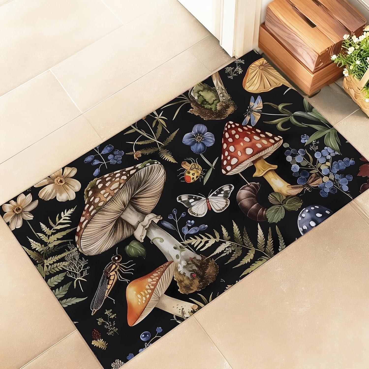 

Mushroom Doormat Fantasy Watercolor Pattern Soft Non-Slip Entryway Rug Fairy Tale Garden Design Dreamy Indoor Door Mat 40x60cm