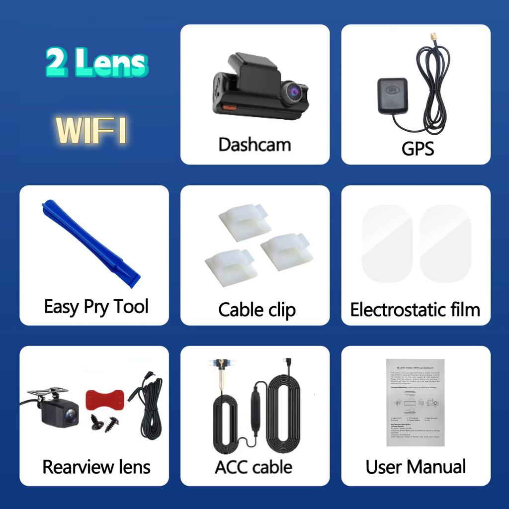 4K New Dash Cam, Dual Lens, WiFi, Car DVR, Front and Rear Recording, 4K+2.5K, Parking Monitor, G-Sensor, Loop Recording
