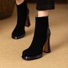2026 Damen Stiefeletten Hohe Absätze Modeschuhe Klobige Luxus Damen Stiefel Winter Neue Designer Pumps Kleid Wildleder Femme Botas