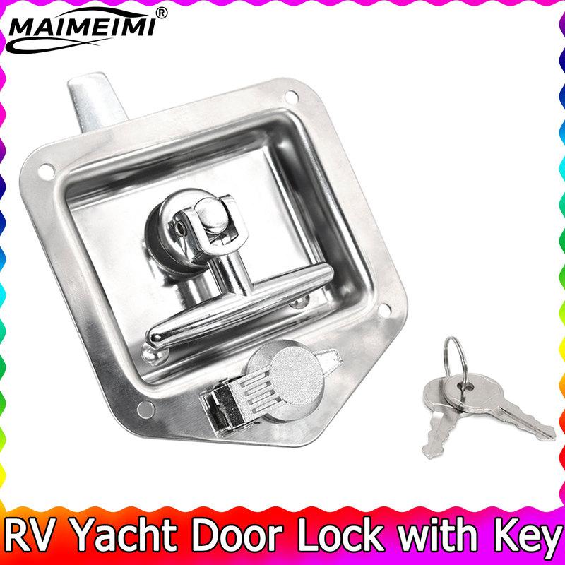 1pc Stainless Steel RV Paddle Door Toolbox Lock Flush Mount + 2 Keys Yacht Door Lock For RV Motorhome Trailer Fire Trucks Parts