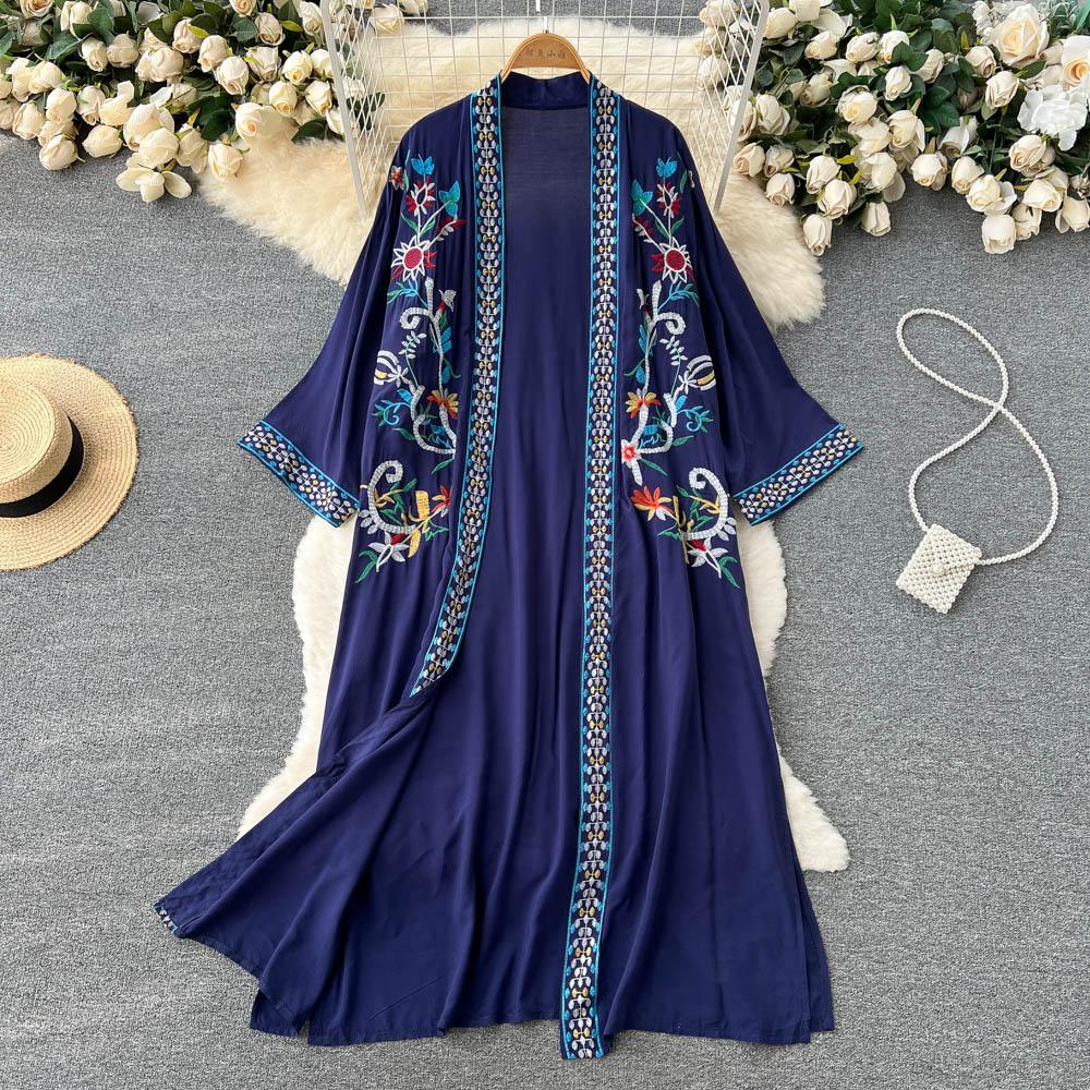 Retro Embroidery Sun Protection Shirt Women Summer Casual Loose Streetwear Chiffon Long Sun Protection Cardigan