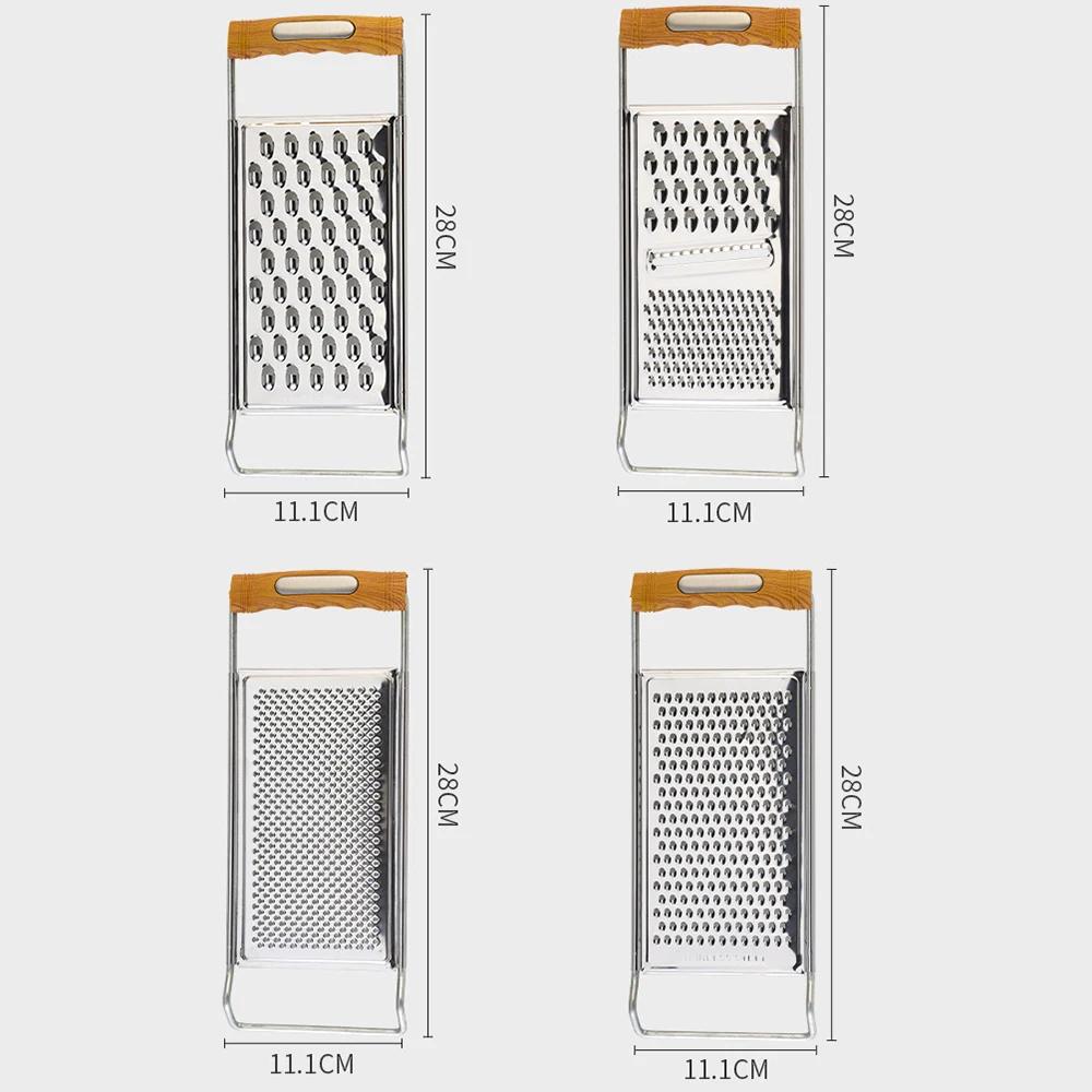 Multifunktionella rivjärn i rostfritt stål Hushåll Lat persons tre-i-ett grönsaksskärare Potatisskärare Träkornhandtag