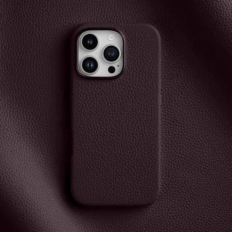 Melkco Ring Magnetic Charging Leather Case for iPhone 16 Pro Max 16 Plus Metal Camera Len Genuine Cowhide Full Protection Cover