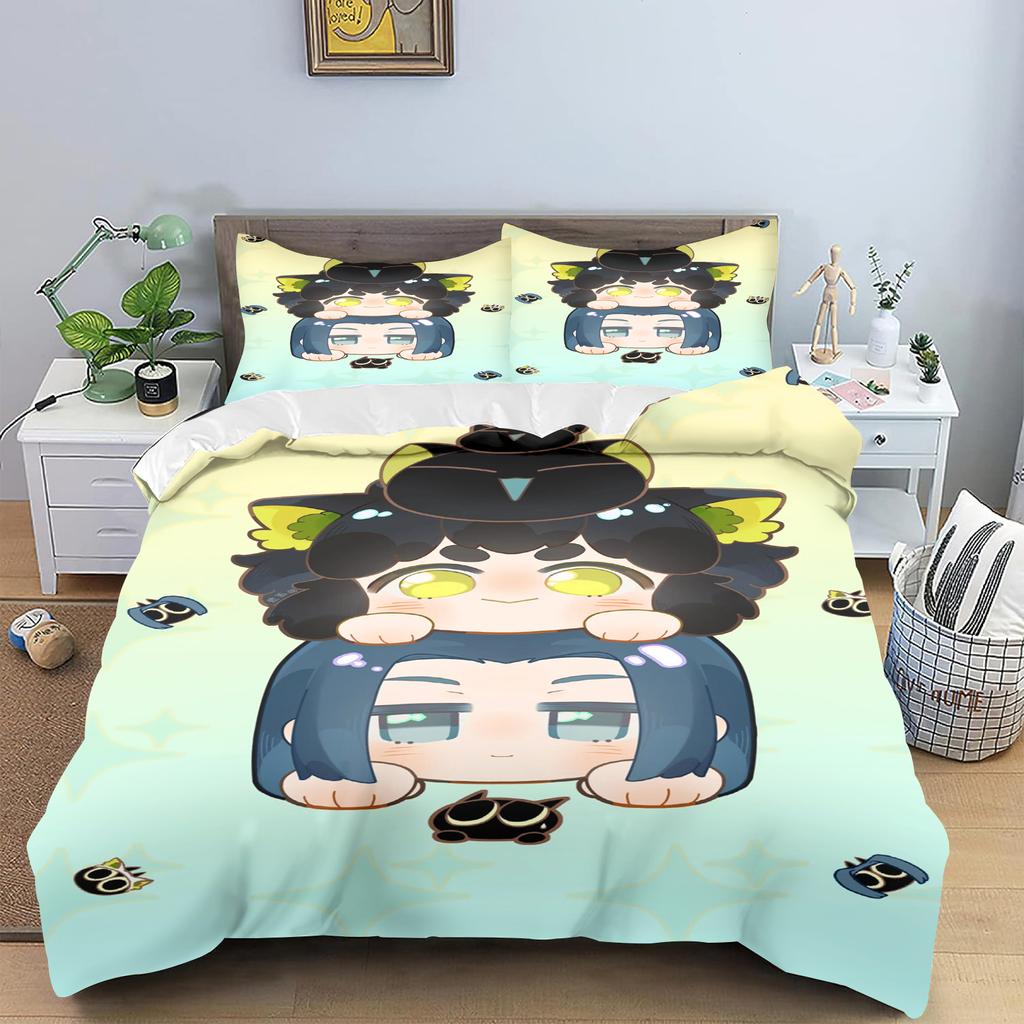 Luo Xiaohei Printed Polyester Children 3D Children'S King Size  Bedding Duvet Cover Set Cute Printed Cartoon Quilt Cover Home