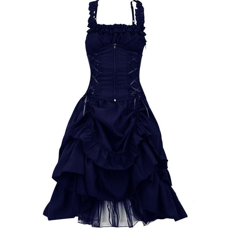 Women's Plus Size Gothic Corset Dress Vintage Lace Up Ruffle Layered Halloween Cosplay Prom Evening Party Formal Dress