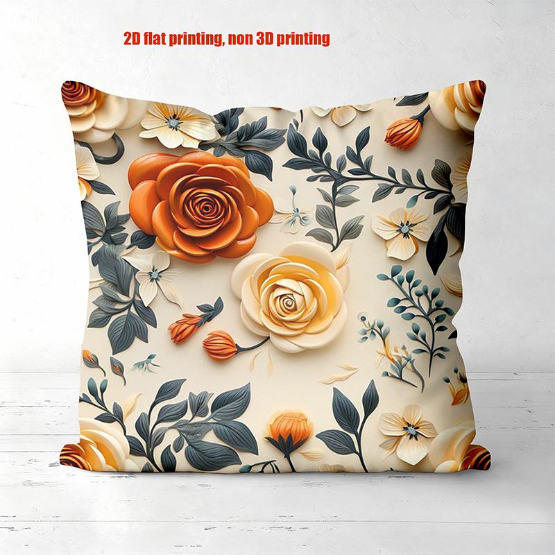 Colorful Rose Floral Pattern Decorative Throw Pillow Cover 2D Printed Polyester Sofa Cushion Case For Modern Home Decor