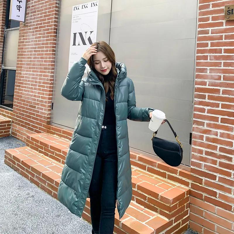 

Черное пуховое хлопковое пальто длиной выше колена, блестящее свободное хлопковое пальто в корейском стиле S зелёный