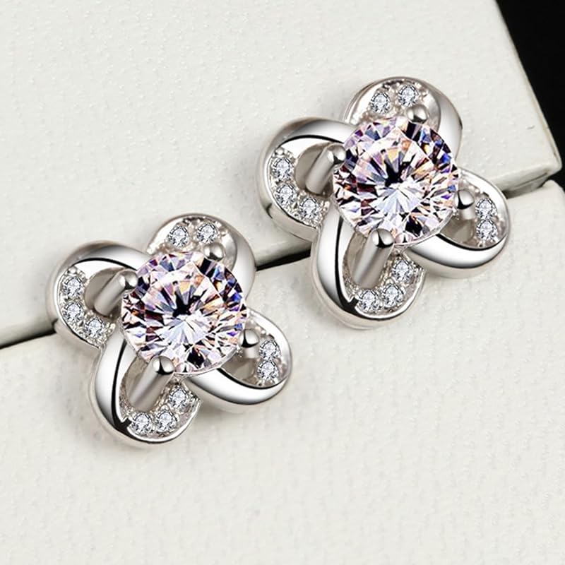 Náušnice Zoomers čtyřlístek Nádherné zirkony čiré bílé stříbro 925 dámské květinové motivy rostlin roztomilé módní jihokorejské formální