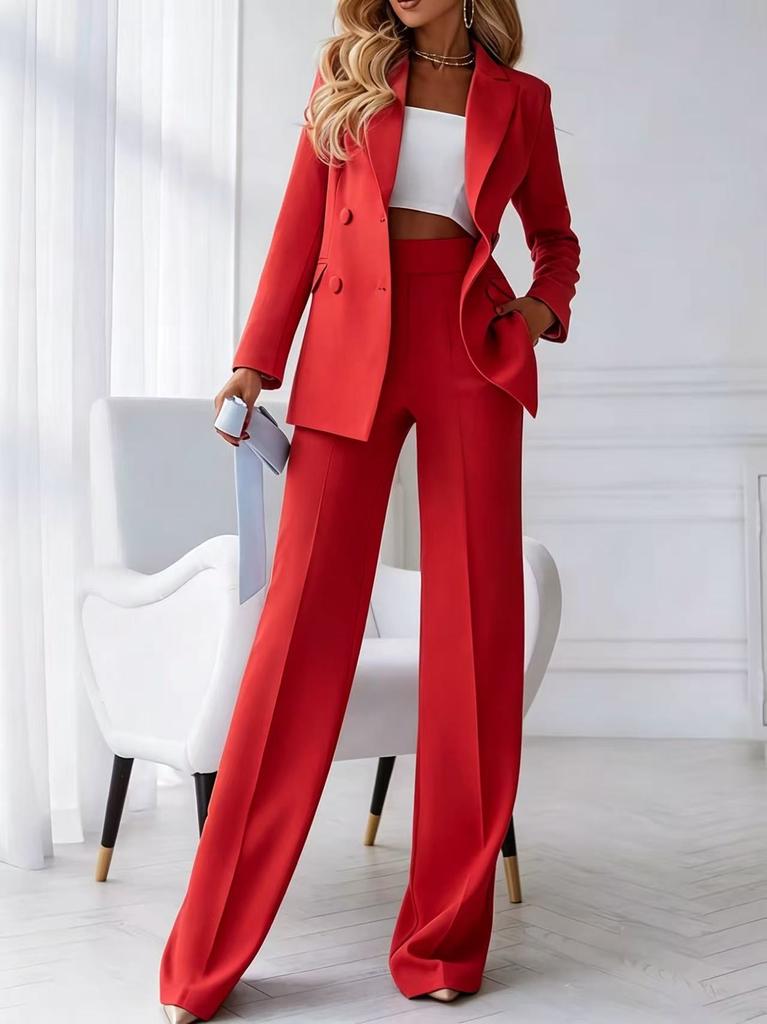 High-end Professional Suit Set Double-breasted Lapel High-waisted Wide-leg Pants Temperament Two-piece Set