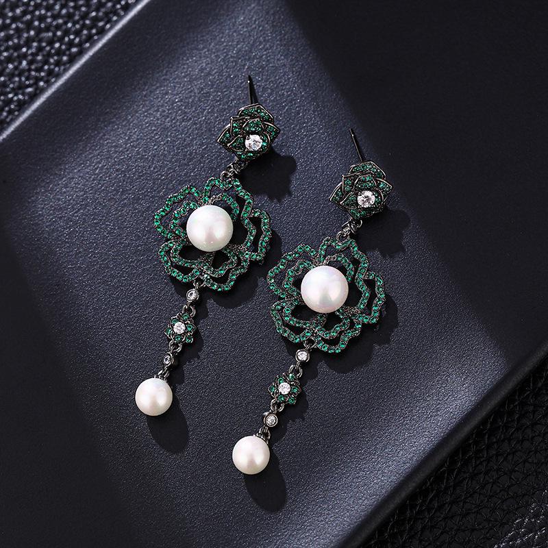 Жемчужные серьги-подвески для женщин - Элегантные, Универсальные, Уникальный дизайн зелёный