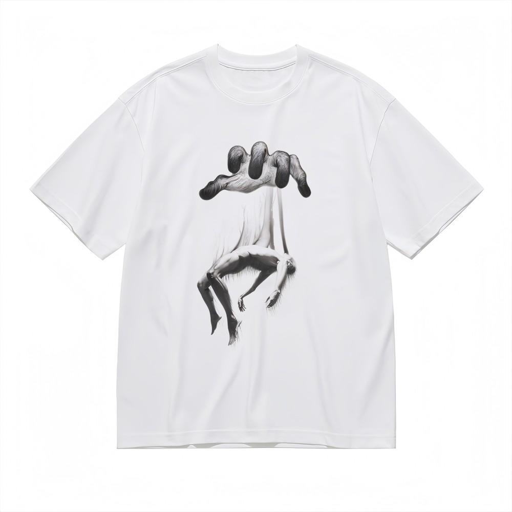 

Men s T-shirt with Modern Art Contrast Graphic Unisex White 100% Cotton Tops USA 3XL