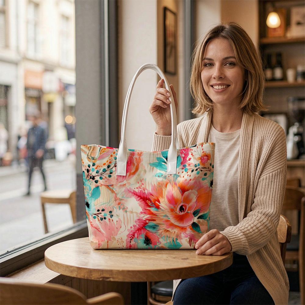 Boho Watercolor Floral Tote Bag Stylish Daily Use Casual Shoulder Bag