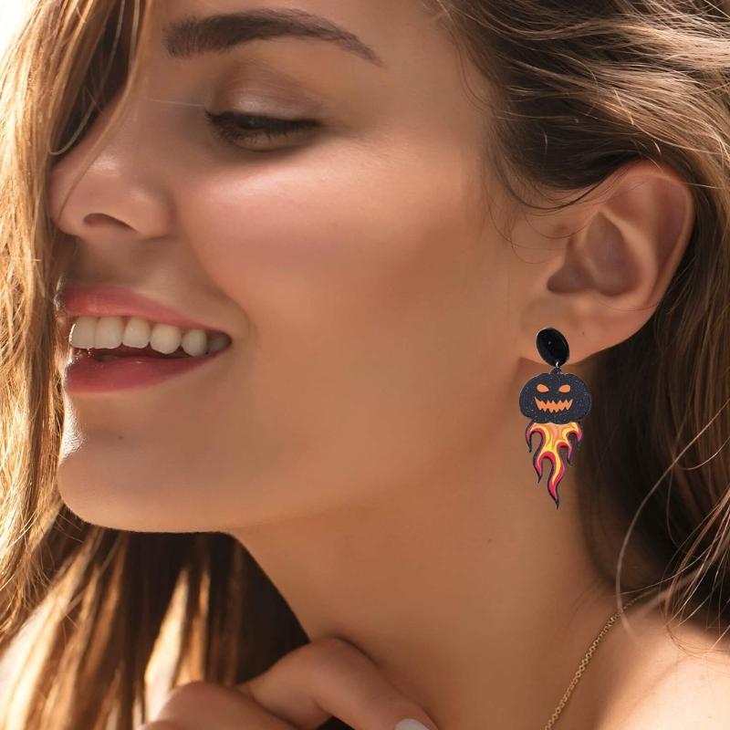 Fashion Dangle Earrings Spirit Pumpkin Skull Flower Drop Earrings Statement Jewelry Halloween Cartoon Acrylic Earrings