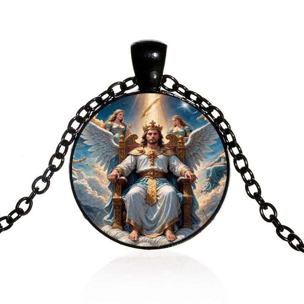 Vintage Glass Dome Jesus And Angel Pendant, Christian Jewelry Suitable For Both Men And Women.