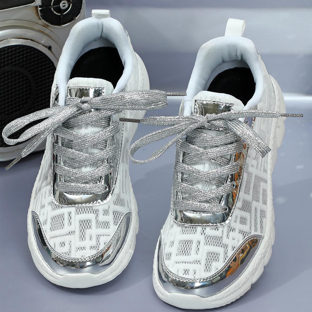 

Женская прогулочная обувь Теннисные спортивные кроссовки Повседневные кроссовки Дышащая летняя обувь 42 серебряный/белый