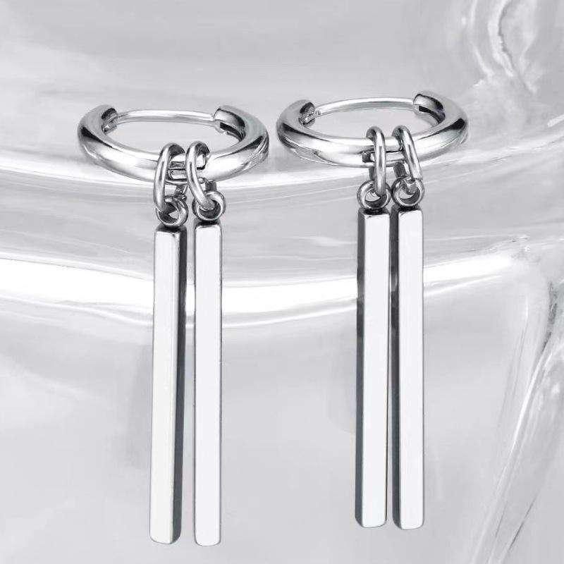 Fashion Punk Pop Earrings Square Bar Pendant Unisex Hoop Earring For Man Wome Minimalist Jewelry