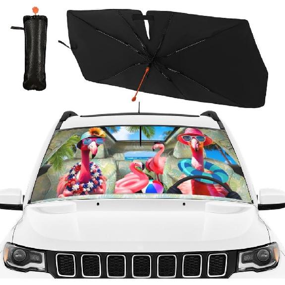 

Sea Turtle Car Umbrella Sun Shade Cover Funny Foldable Car Windshield Sun Shade Umbrella Full Cover Shade Block UV Rays Heat Keep Vehicle Cool for Flamingo Flag