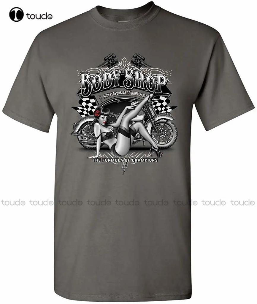 Retro Body Shop TShirt Chopper Sexy PinUp Girl Route 66 Biker Unisexs Tee Shirt Unisexs Sweatshirt