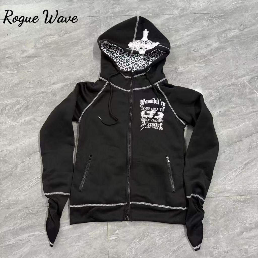 RogueWave Mode Retro Trend Harajuku Ins Reißverschluss Kapuzen Cardigan Sweatshirt Street Punk Damen Oberteil Y2k Kleidung