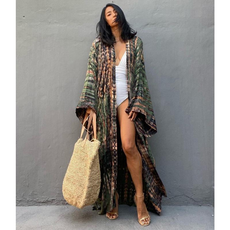 Women's Fashion Spring Fall Colour Block Print Long Sleeve Loose Waistline Casual Dresses