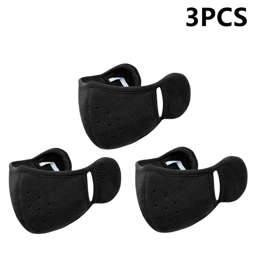 3Pcs Winter Warm Face Mask Cold-Proof Breathable Earmuff Windproof 3D Polar Fleece Half Face Cover Cycle Riding Mask