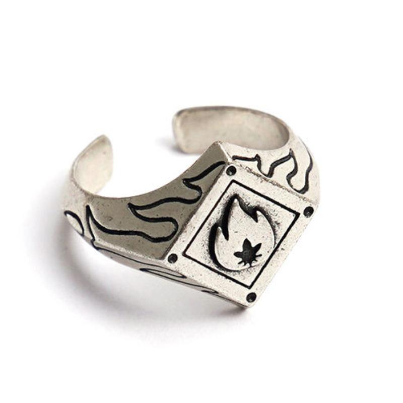 Yin Taifei Retro Flame Square Ring – Unisex High-End Silver Couple s Ring Adjustable Opening