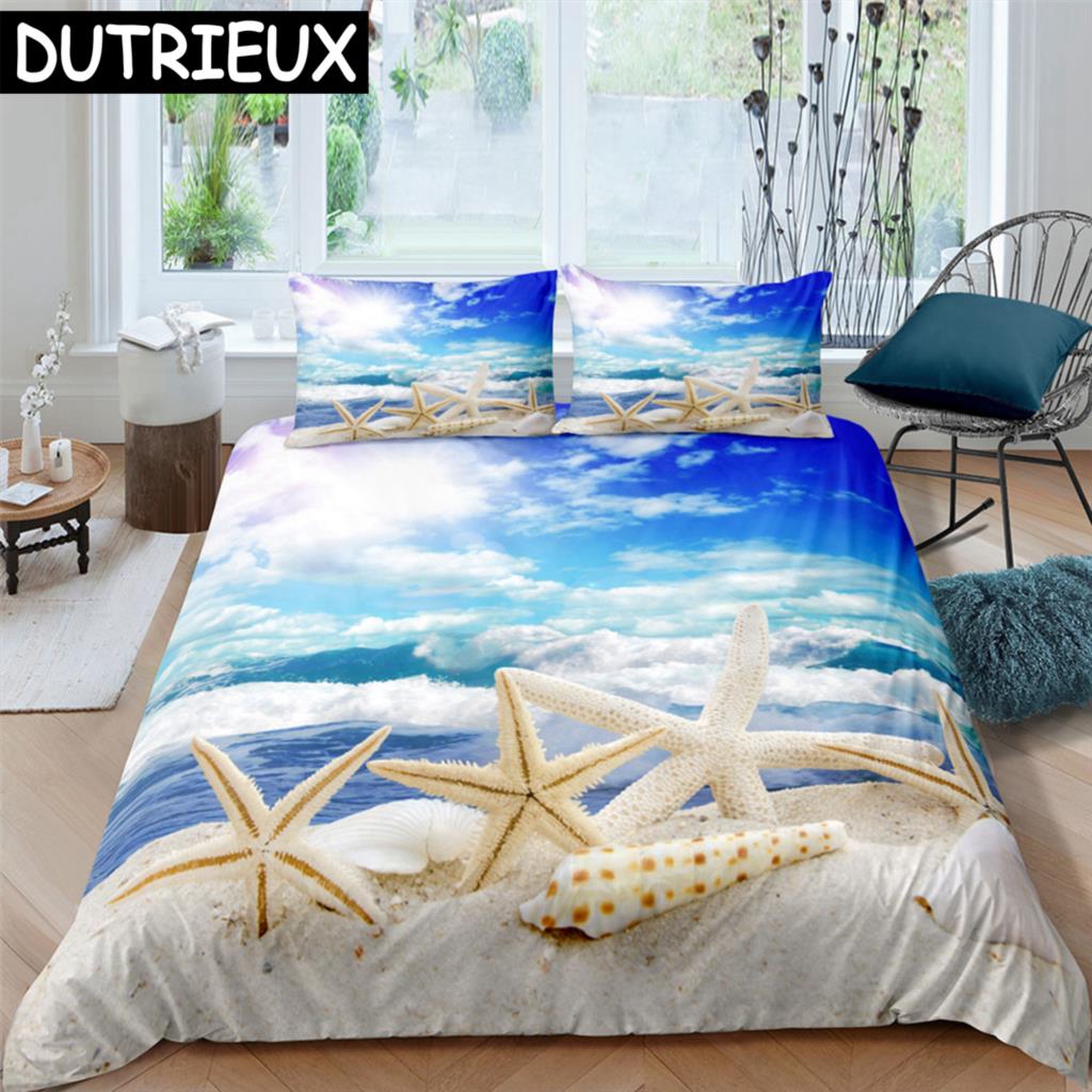 Seaside Beach 3D Duvet Cover Bedding Set Comforter Linen Pillowcases Quilt Cover Home Decor Single Double Twin King Queen