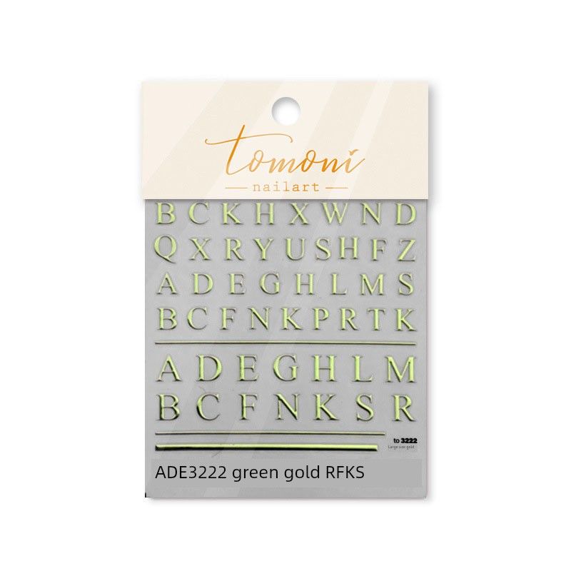 

Gilding Laser Silver Green Big English Nail Sticker Green Gold Large Letter 3222