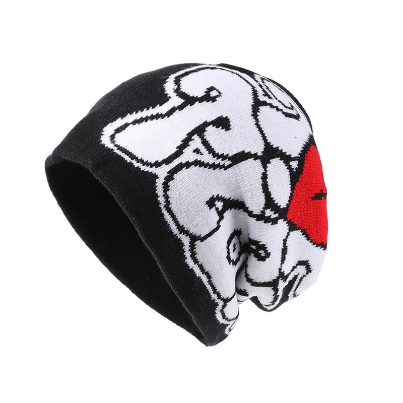 Unisex Jacquard Knit Beanie Letter Design Men Keep Warm Winter Hat Trendy Skull Cap for Women Soft Stretch Cold Weather Hat
