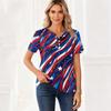 Women's T Shirt Independence Day Print Button Short Sleeve Daily Weekend Fashion Basic V- Neck Regular Top